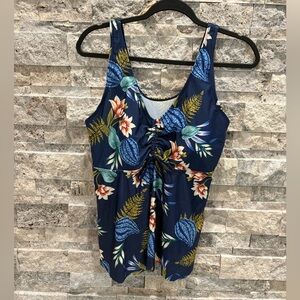 Floral‎ Blue Women's tankini top, size XL